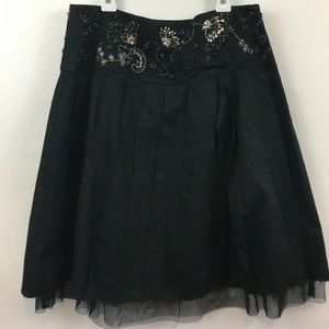 Free People Black Pleated Beaded Flare Skirt Sz 6